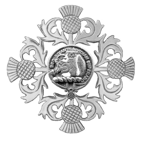 MacThomas Clan Crest Scottish Four Thistle Brooch