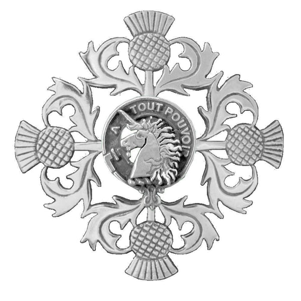 Oliphant Clan Crest Scottish Four Thistle Brooch