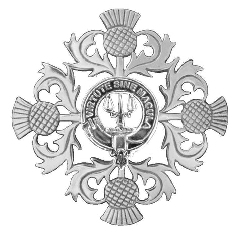 Russell Clan Crest Scottish Four Thistle Brooch