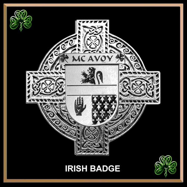 McAvoy Irish Coat of Arms Celtic Cross Badge