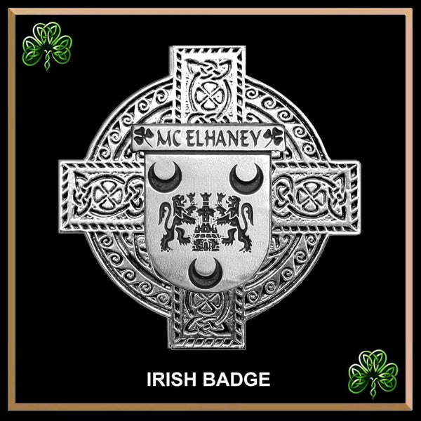 McElhaney Irish Coat of Arms Celtic Cross Badge