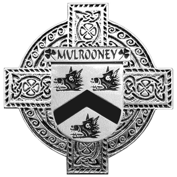 Mulrooney Irish Family Coat Of Arms Celtic Cross Badge