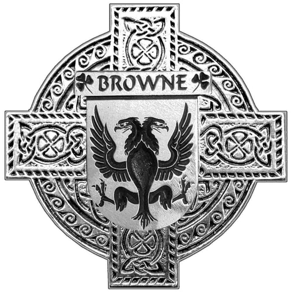 Browne Irish Family Coat Of Arms Celtic Cross Badge