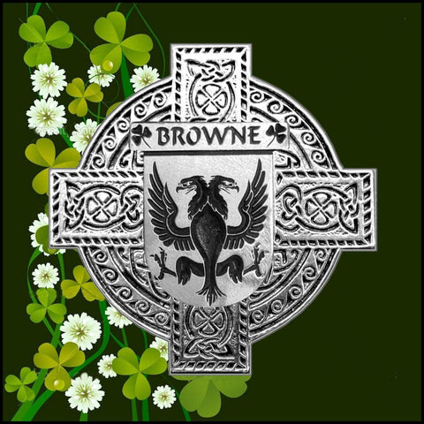 Brown Irish Family Coat Of Arms Celtic Cross Badge