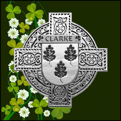 Clarke Irish Family Coat Of Arms Celtic Cross Badge