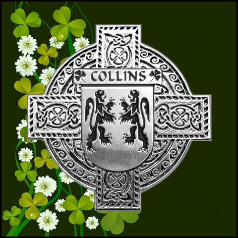 Collins Irish Family Coat Of Arms Celtic Cross Badge