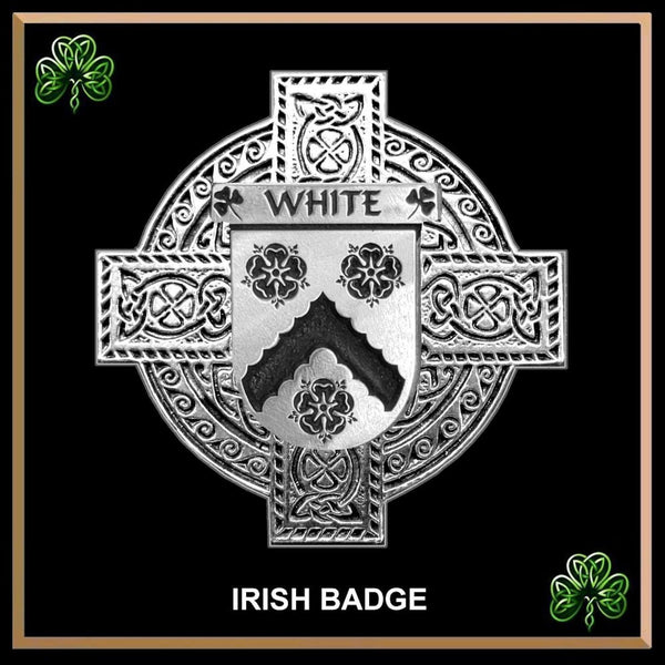 White Irish Coat of Arms Celtic Cross Badge