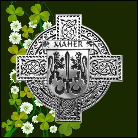 Maher Irish Coat of Arms Celtic Cross Badge