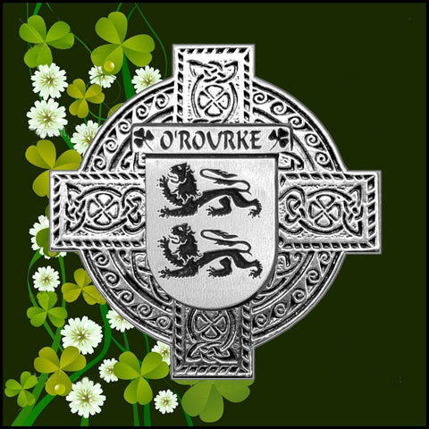 O'Rourke Irish Coat of Arms Celtic Cross Badge