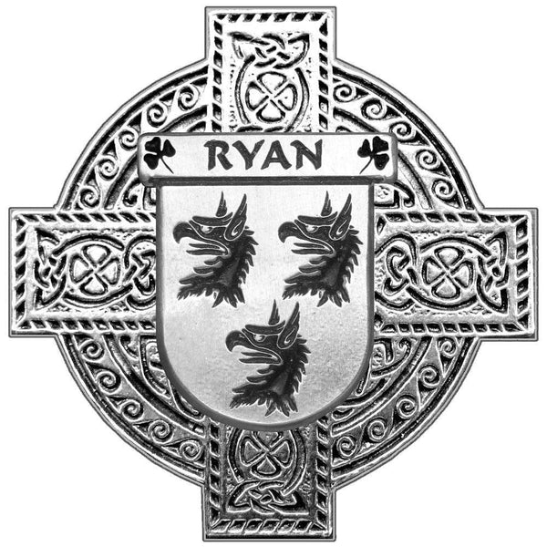 Ryan Irish Family Coat Of Arms Celtic Cross Badge