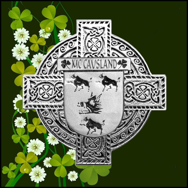 McCausland Irish Coat of Arms Celtic Cross Badge