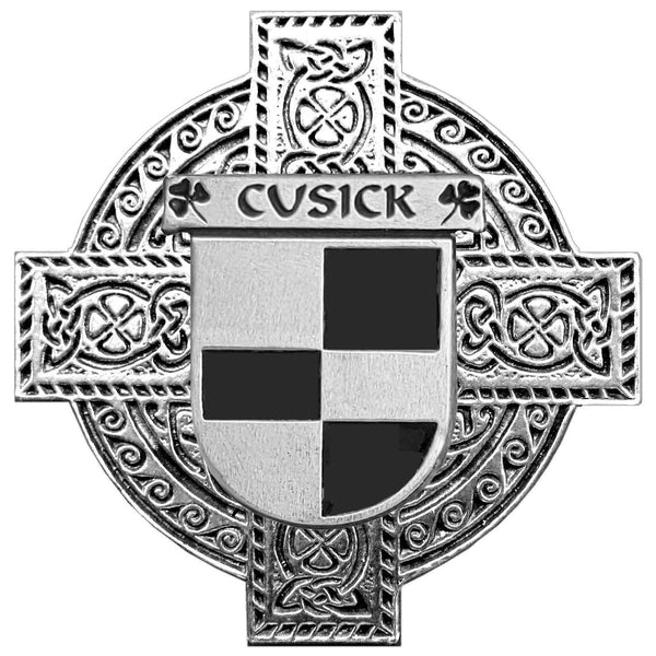 Cusick Irish Coat of Arms Celtic Cross Badge