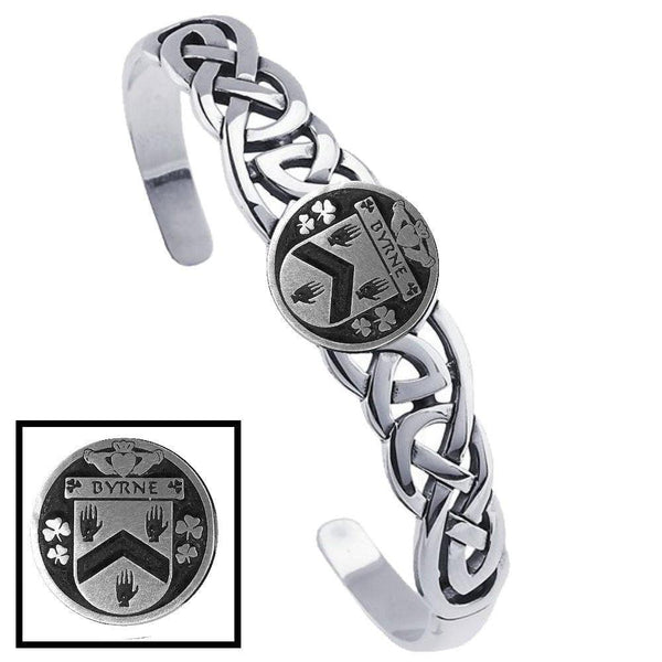 Byrne Irish Coat of Arms Disk Cuff Bracelet - Sterling Silver