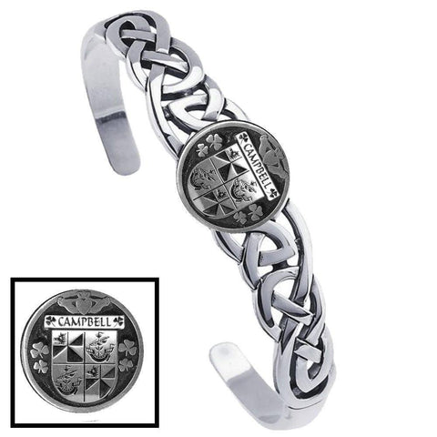 Campbell Irish Coat of Arms Disk Cuff Bracelet - Sterling Silver