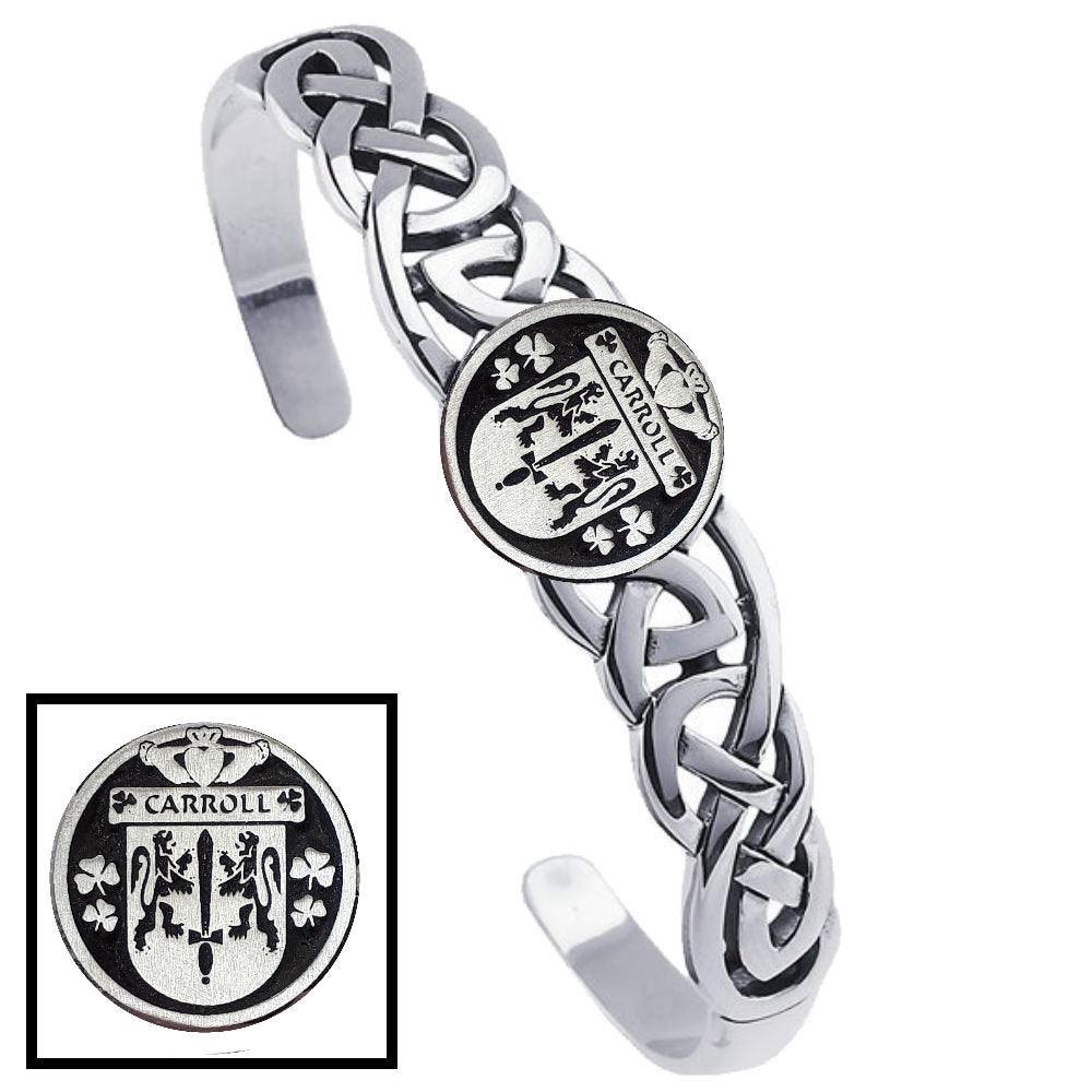 Carroll Irish Coat of Arms Disk Cuff Bracelet - Sterling Silver