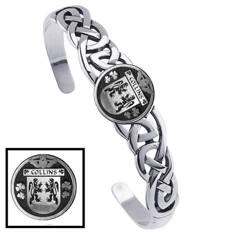 Collins Irish Coat of Arms Disk Cuff Bracelet - Sterling Silver