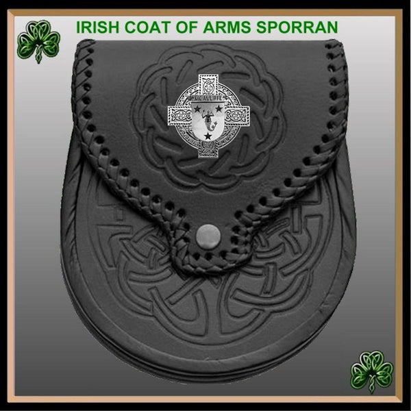 Auliffe  Irish Coat of Arms Sporran, Genuine Leather
