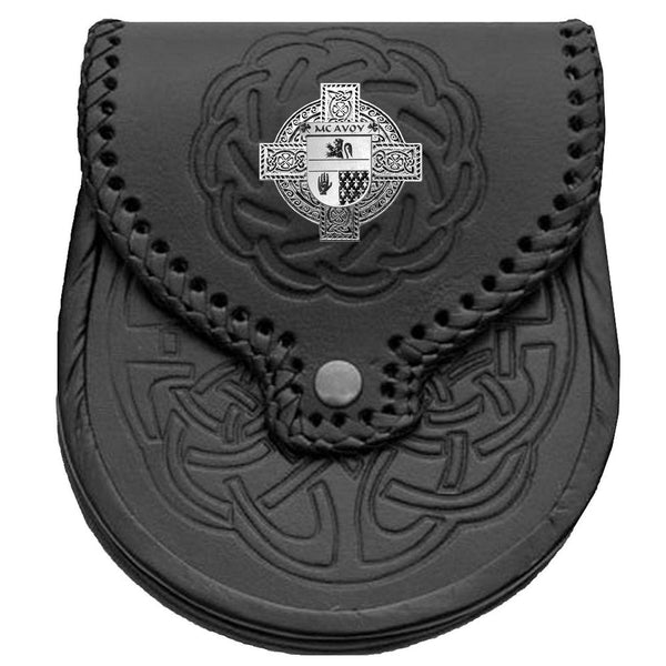 McAvoy  Irish Coat of Arms Sporran, Genuine Leather