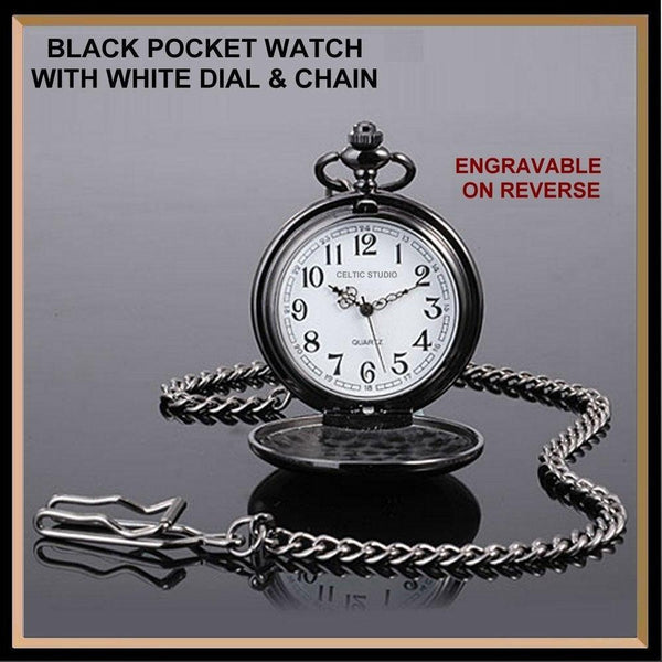 White Irish Coat of Arms Black Pocket Watch