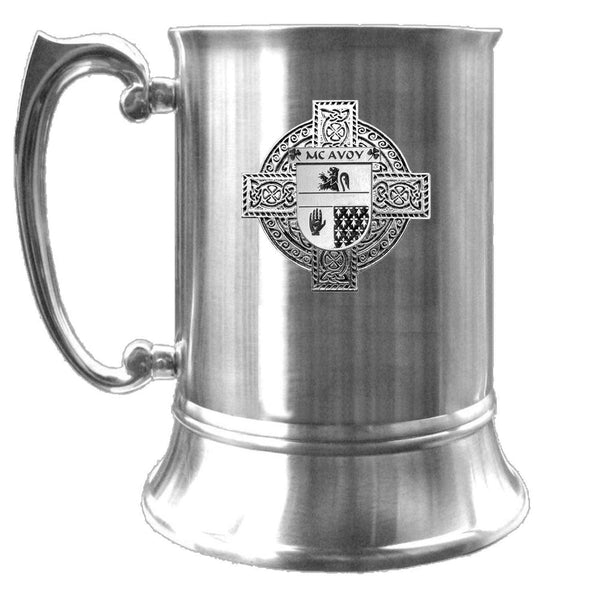 McAvoy Irish Coat Of Arms Badge Stainless Steel Tankard