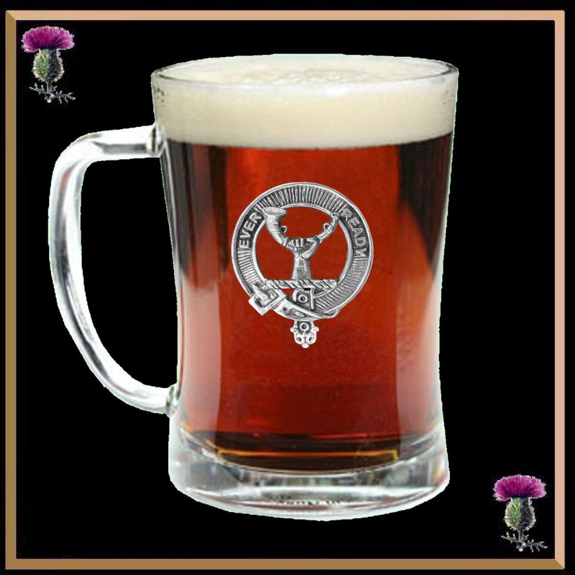 Burns Clan Crest Badge Glass Beer Mug