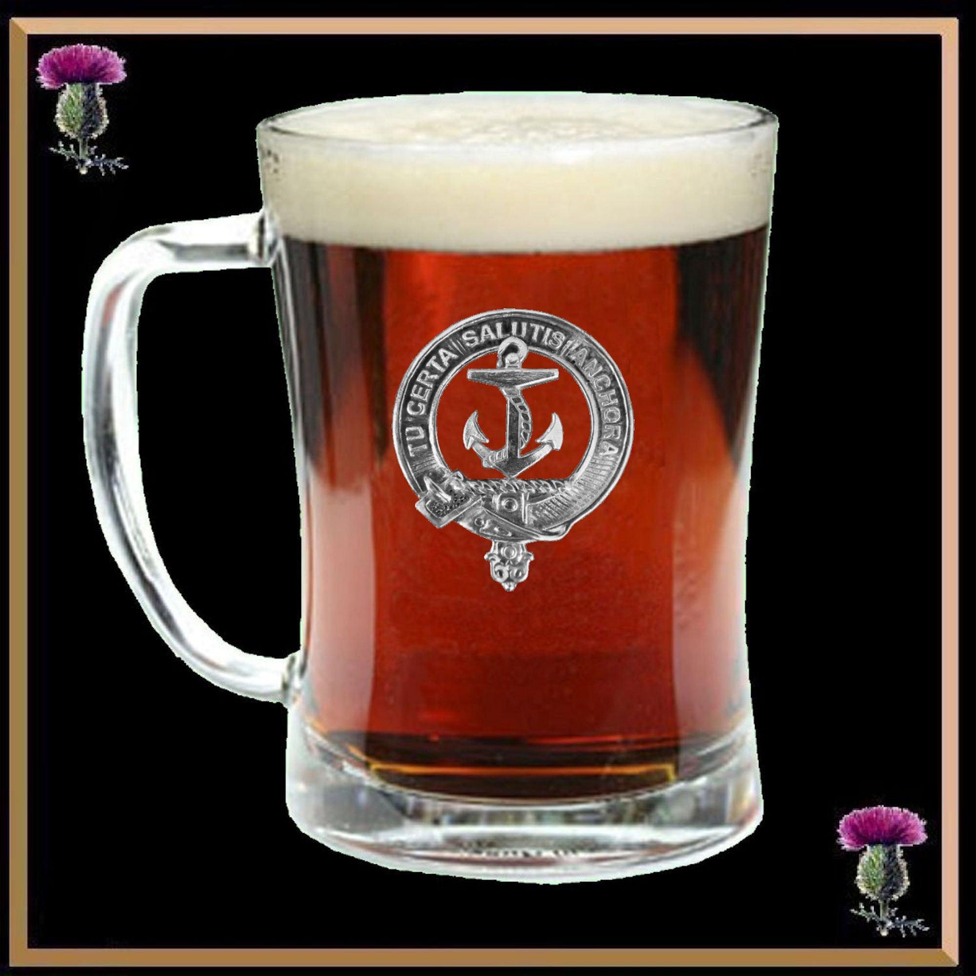 Gillespie Crest Badge Beer Mug, Scottish Glass Tankard
