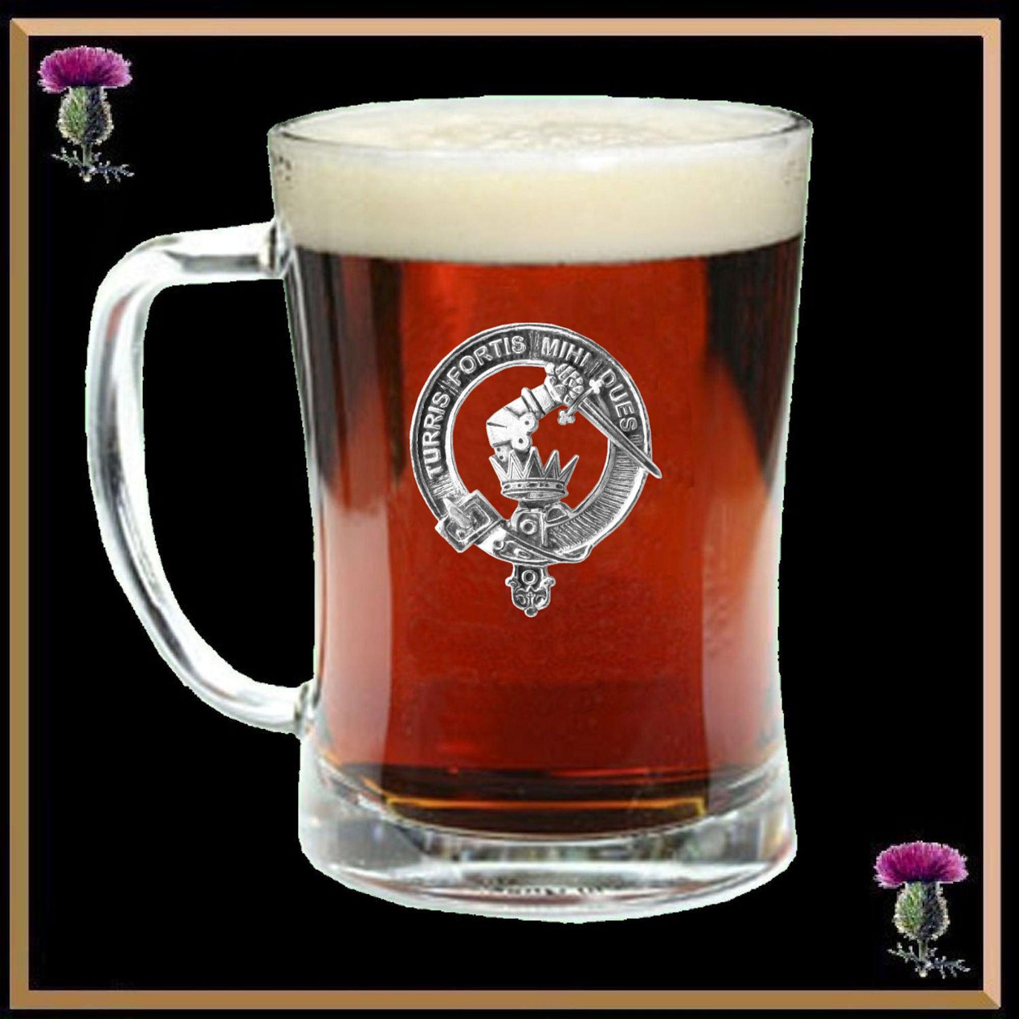 MacQuarrie Clan Crest Badge Glass Beer Mug