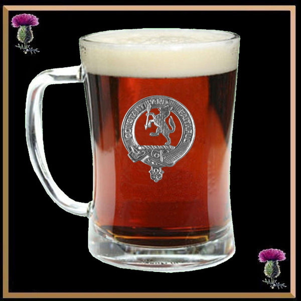MacQueen Clan Crest Badge Glass Beer Mug