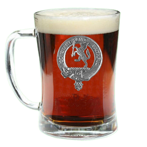 MacQueen Clan Crest Badge Glass Beer Mug