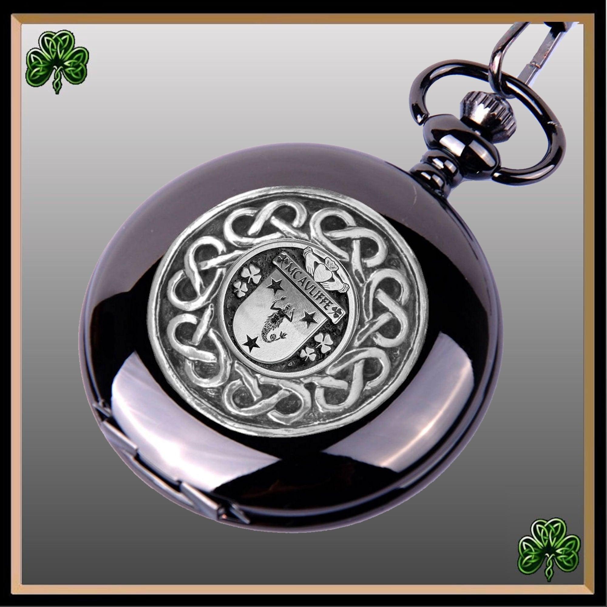 Auliffe Irish Coat of Arms Black Pocket Watch