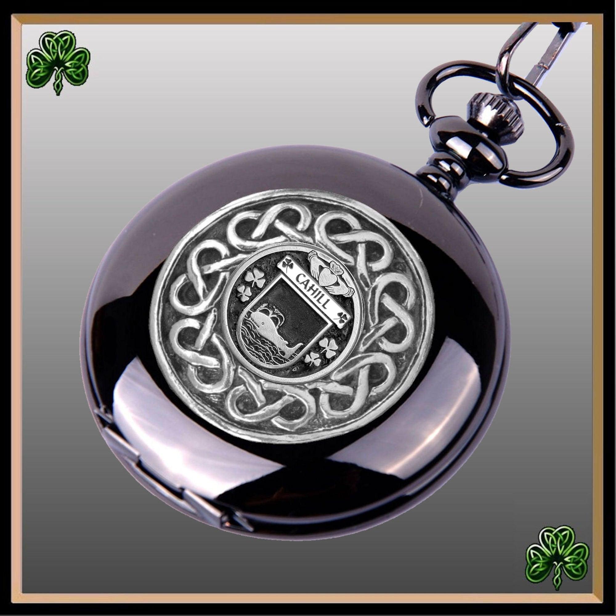 Cahill Irish Coat of Arms Black Pocket Watch