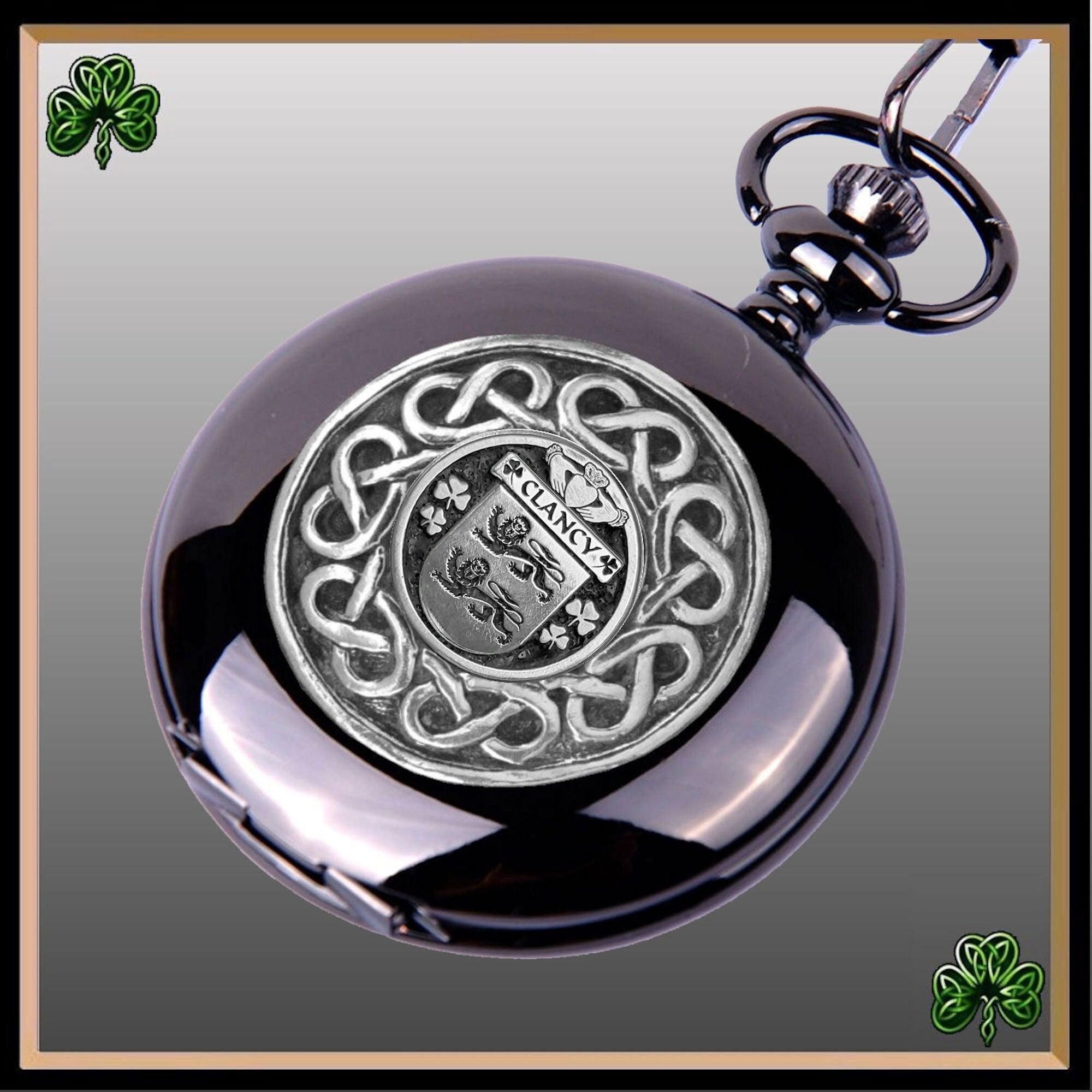 Clancy Irish Coat of Arms Black Pocket Watch 