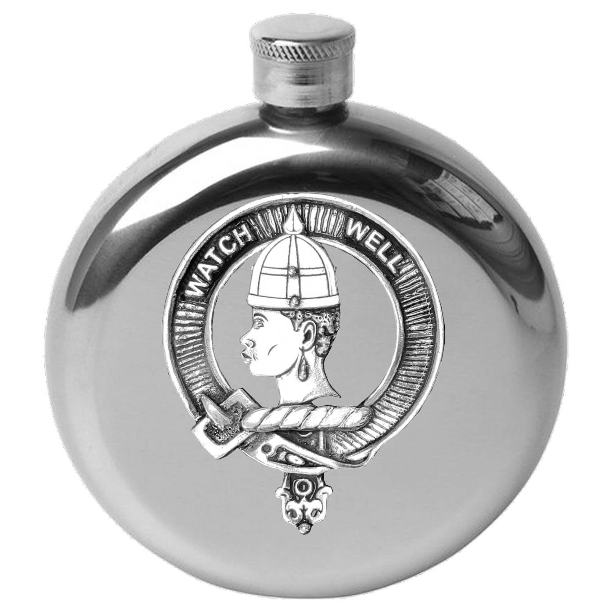 Haliburton 5 oz Round Clan Crest Scottish Badge Flask