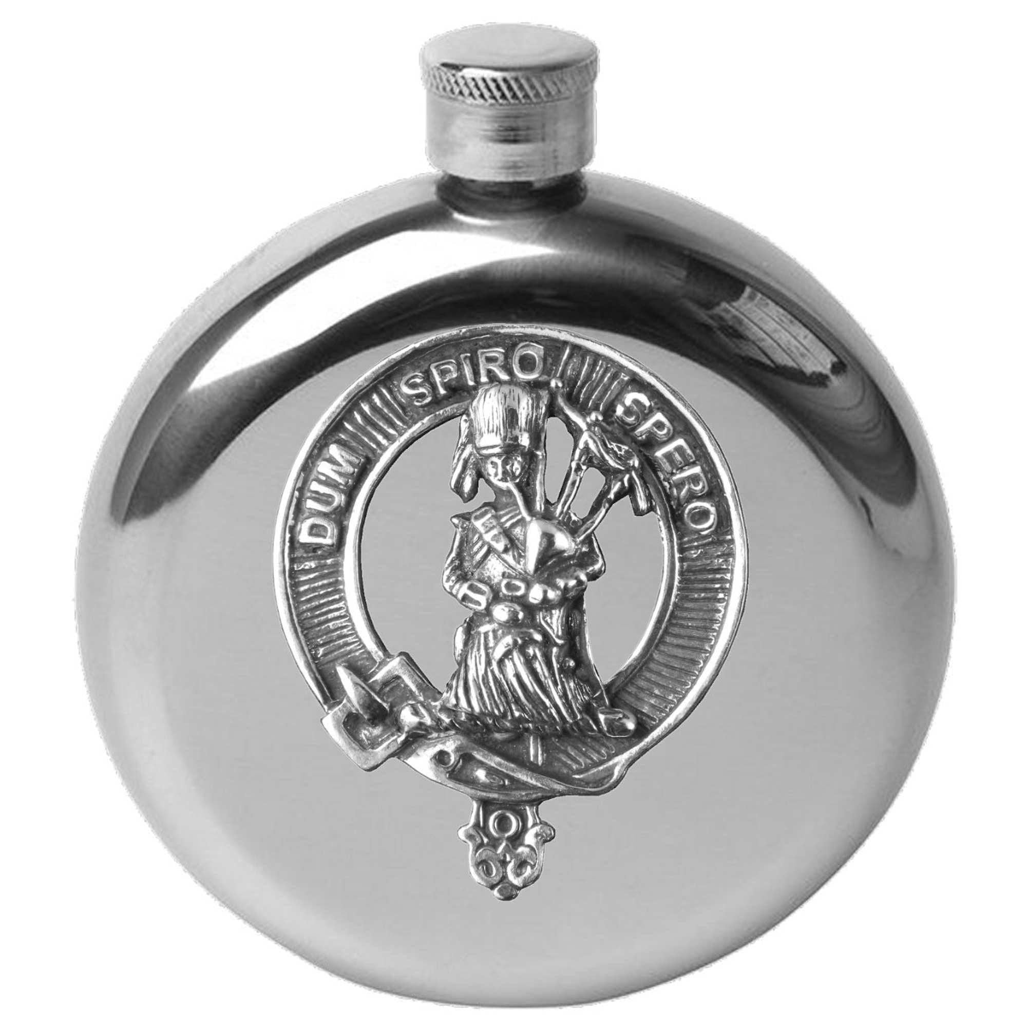 MacLennan 5 oz Round Clan Crest Scottish Badge Flask