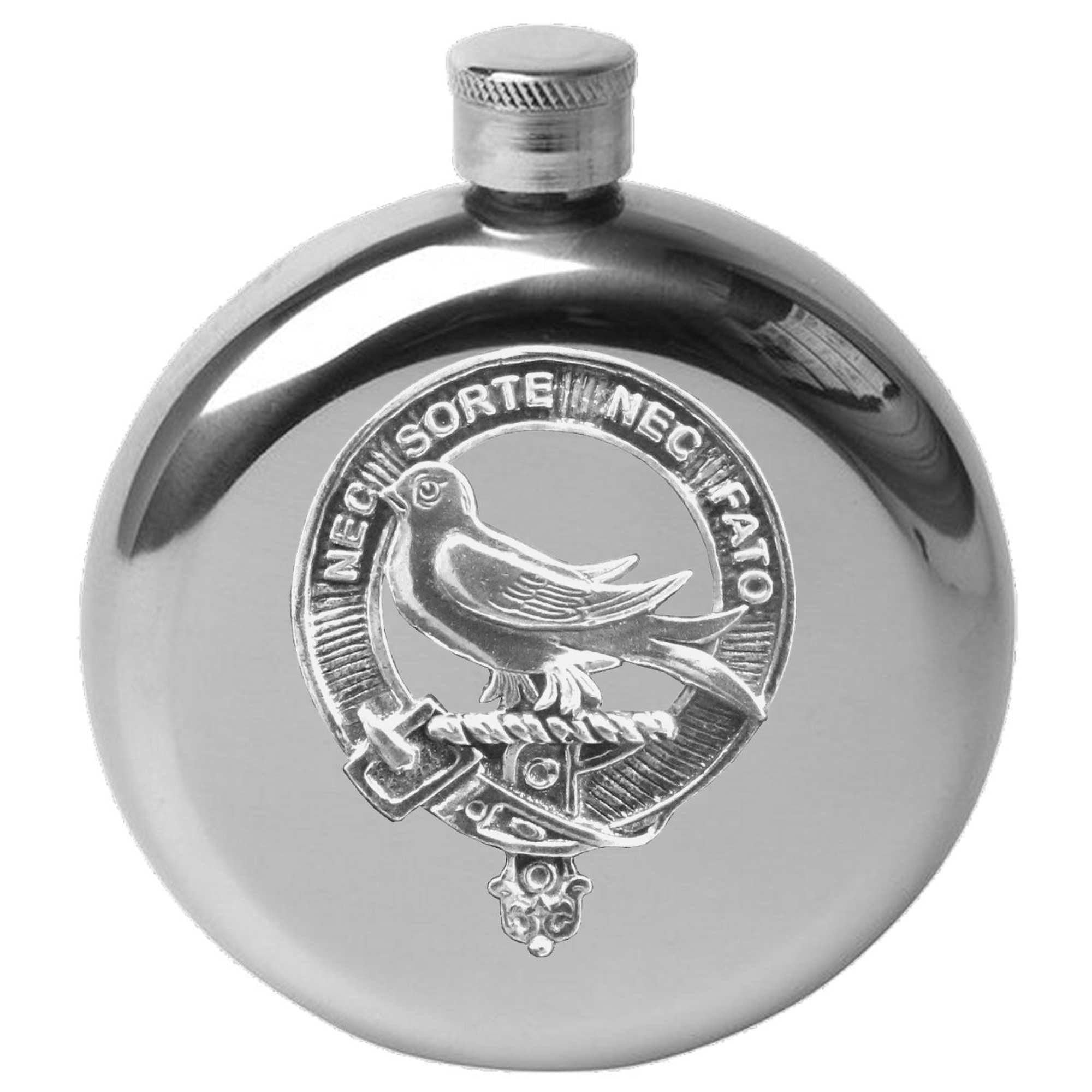 Rutherford 5 oz Round Clan Crest Scottish Badge Flask