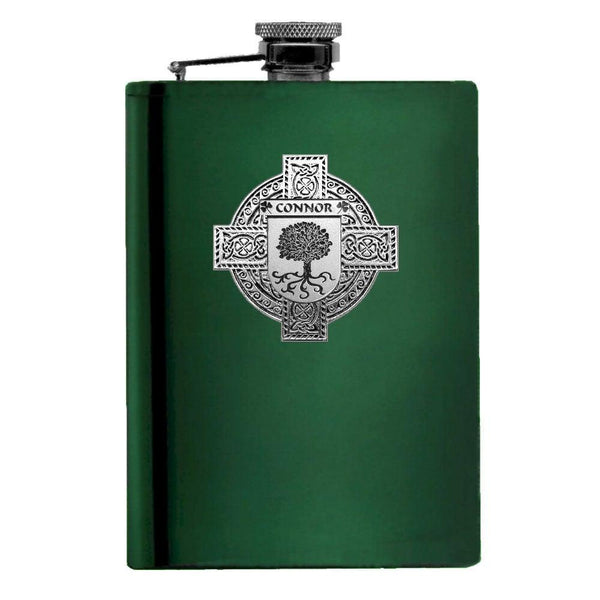 O'Connor Don Irish Celtic Cross Badge 8 oz. Flask Green, Black or Stainless