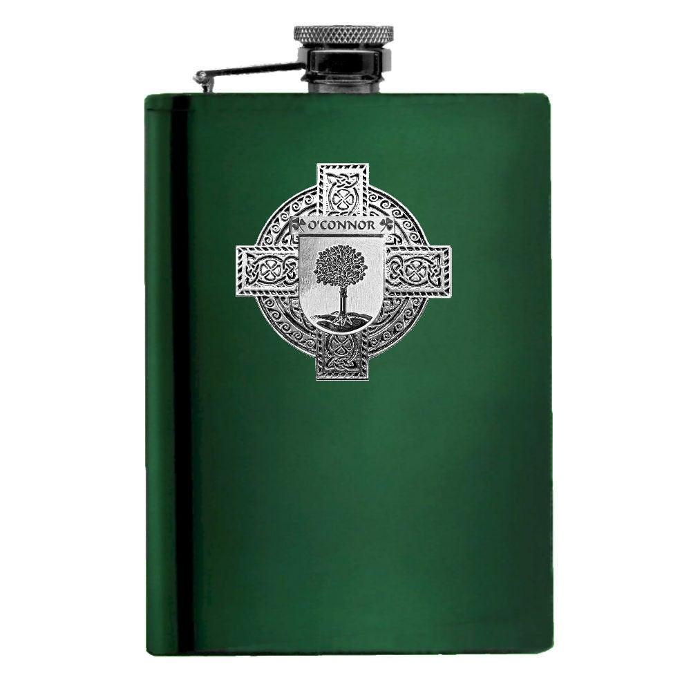 O'Connor Offlay Irish Celtic Cross Badge 8 oz. Flask Green, Black or Stainless