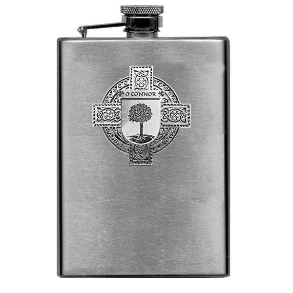 O'Connor Offlay Irish Celtic Cross Badge 8 oz. Flask Green, Black or Stainless