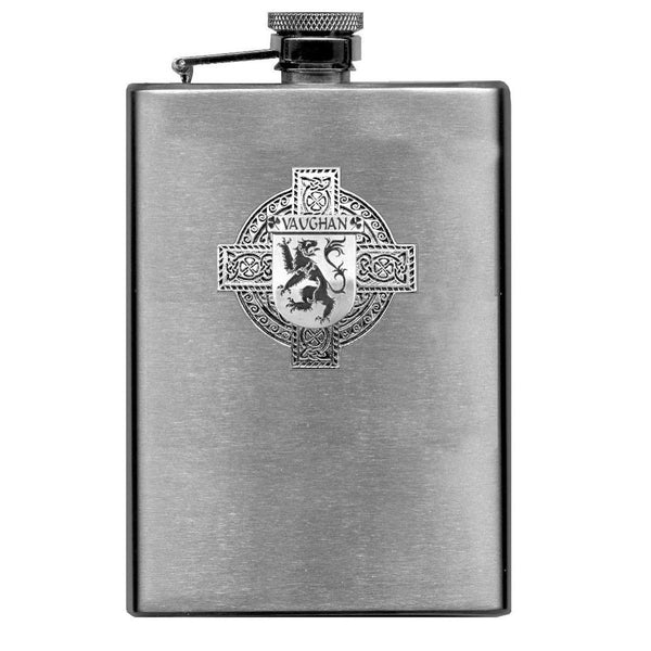 Vaughan Irish Celtic Cross Badge 8 oz. Flask Green, Black or Stainless