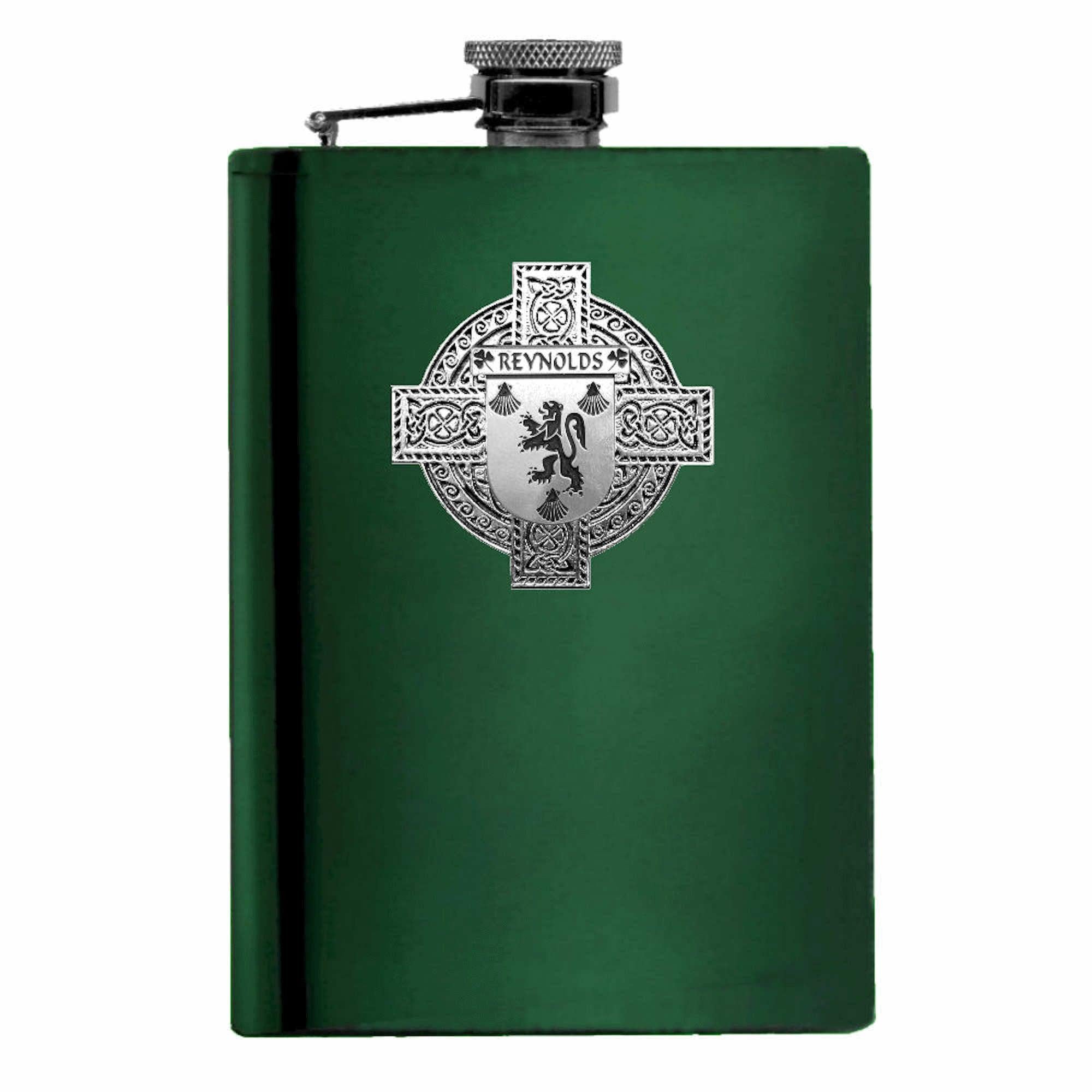 Reynolds Irish Celtic Cross Badge 8 oz. Flask Green, Black or Stainless