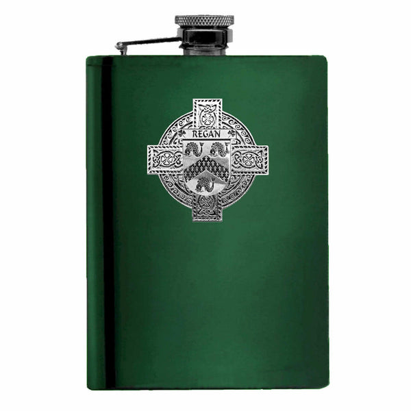 Regan Irish Celtic Cross Badge 8 oz. Flask Green, Black or Stainless