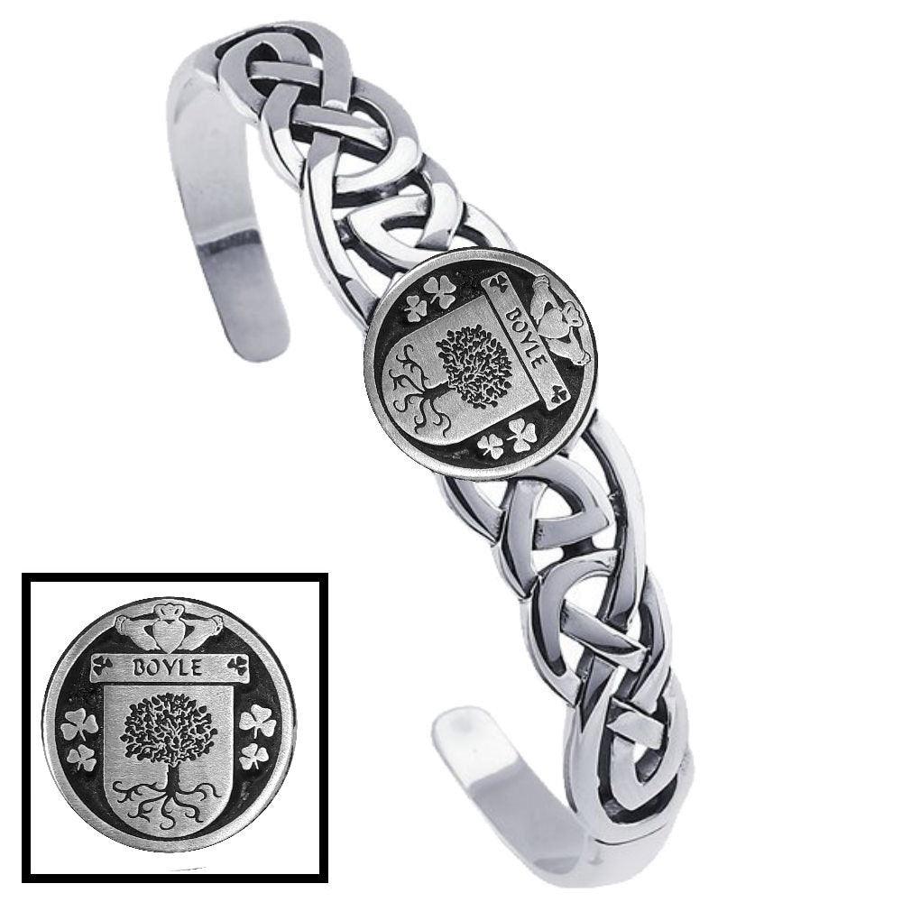 Boyle Irish Coat of Arms Disk Cuff Bracelet - Sterling Silver
