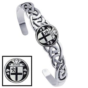 Burke Irish Coat of Arms Disk Cuff Bracelet - Sterling Silver