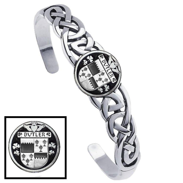 Butler Irish Coat of Arms Disk Cuff Bracelet - Sterling Silver
