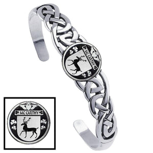 McCarthy Irish Coat of Arms Disk Cuff Bracelet - Sterling Silver