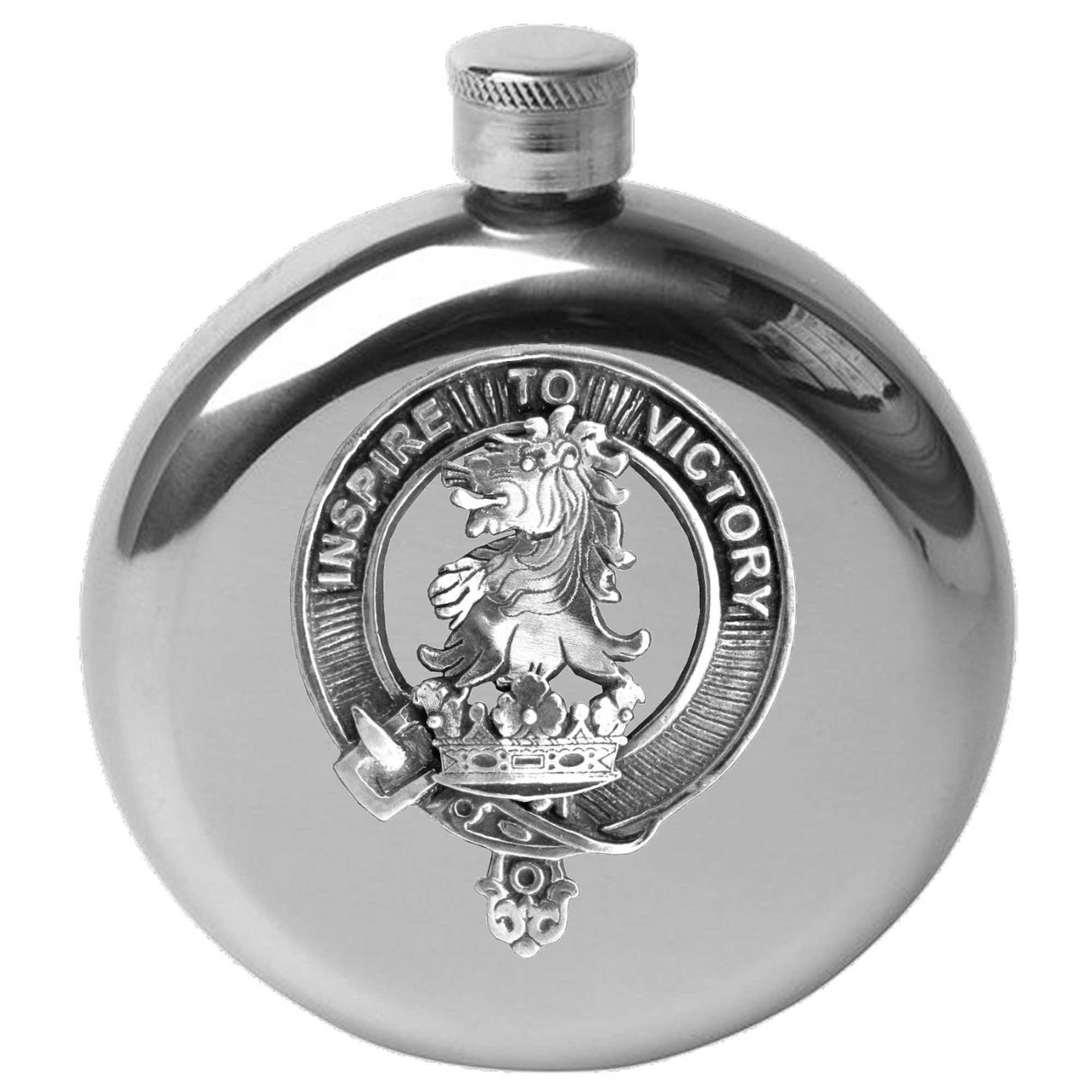 Currie 5 oz Round Clan Crest Scottish Badge Flask