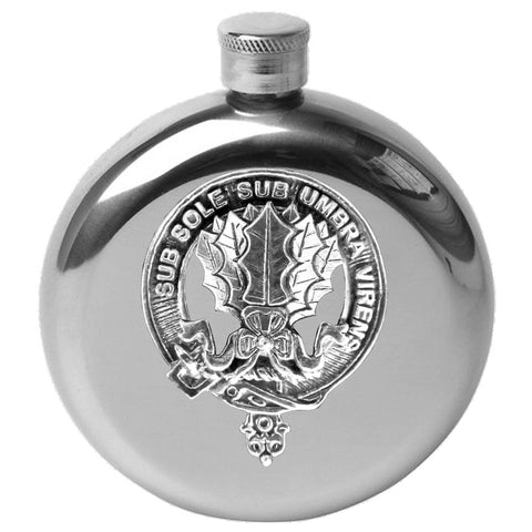 Irvine (Drum) 5 oz Round Clan Crest Scottish Badge Flask