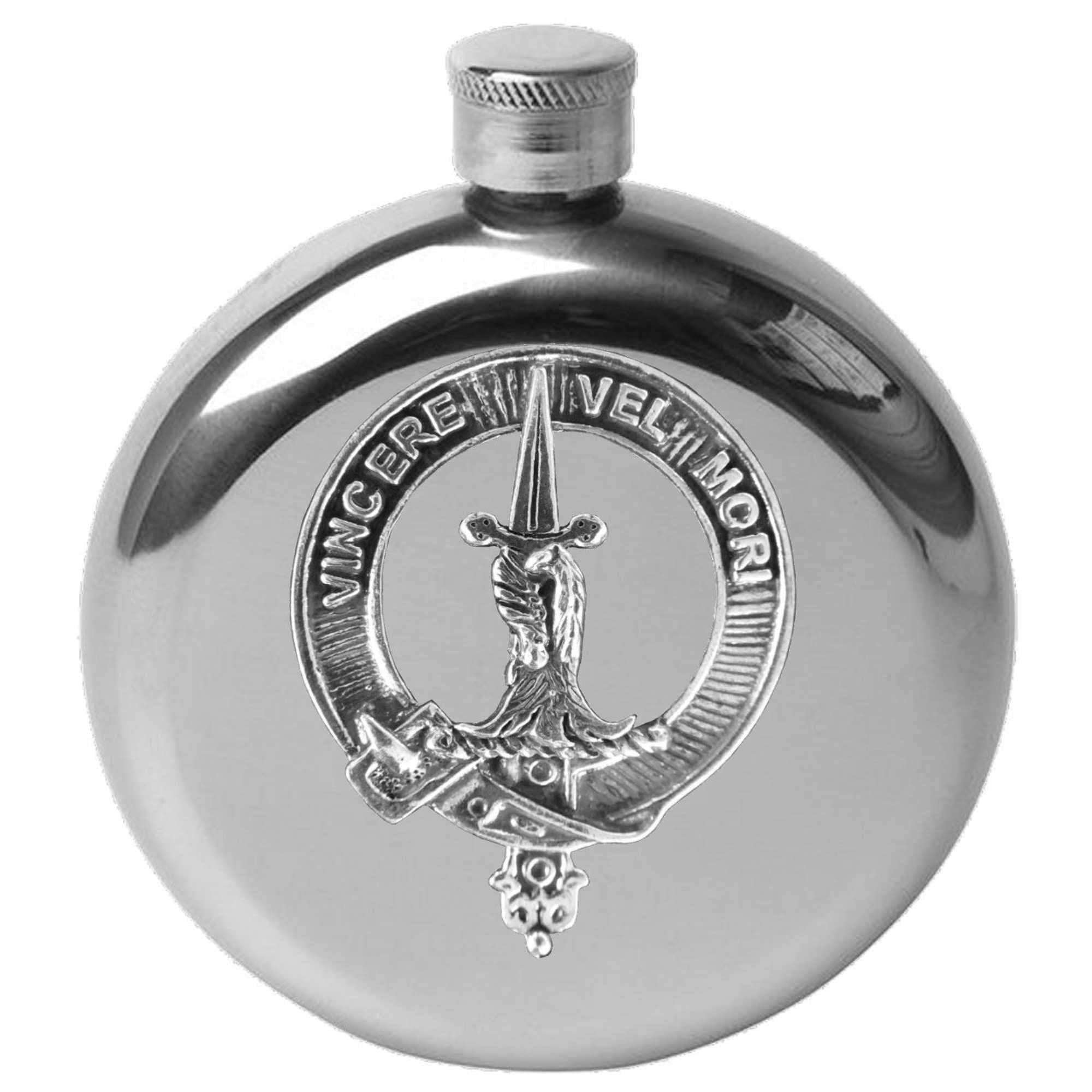 MacDowell 5 oz Round Clan Crest Scottish Badge Flask