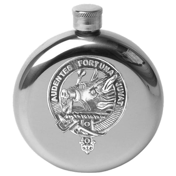 MacKinnon 5oz Round Scottish Clan Crest Badge Stainless Steel Flask