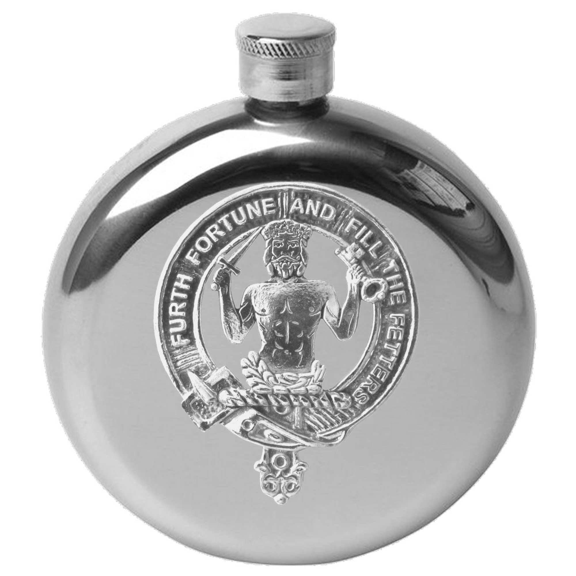 Murray (Savage) 5 oz Round Clan Crest Scottish Badge Flask
